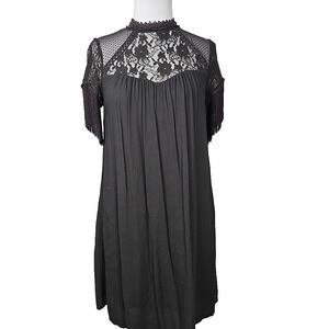 Coco + Jameson Steel-gray Lace Contrast French Sleeve Shift Dress Size‎ Medium M